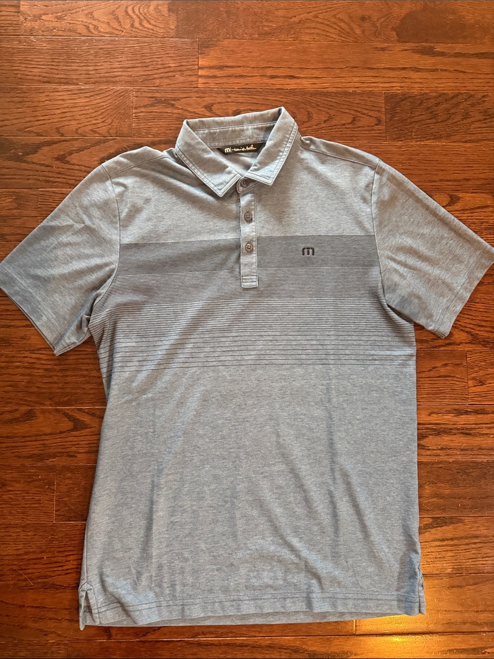 Travis Mathew Light Gray Men's Short Sleeve Polo with Subtle Stripe size medium